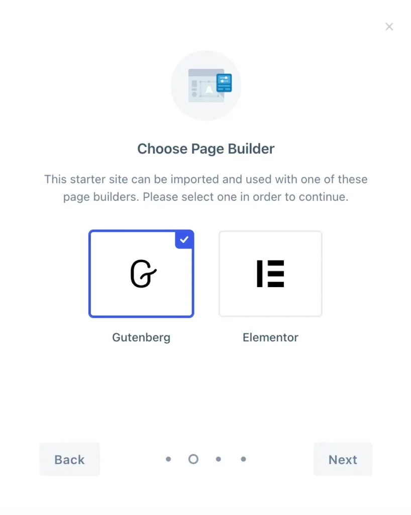 choose page builder type between gutenberg and elementor 